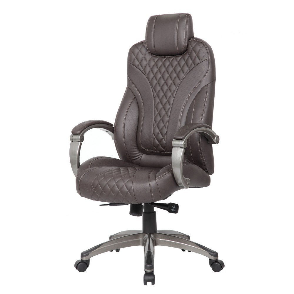 Kelly Rolling Executive Armchair | Brown Stitched-Back Faux Leather BM344489