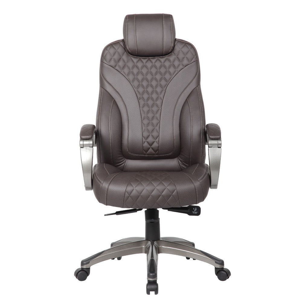 Kelly Rolling Executive Armchair | Brown Stitched-Back Faux Leather BM344489