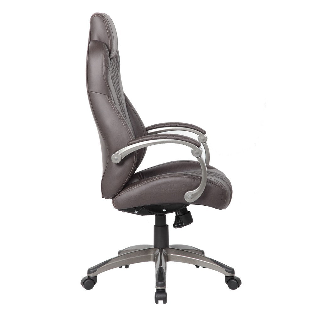 Kelly Rolling Executive Armchair | Brown Stitched-Back Faux Leather BM344489