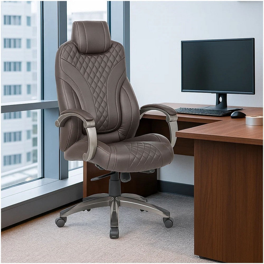 Kelly Rolling Executive Armchair | Brown Stitched-Back Faux Leather BM344489