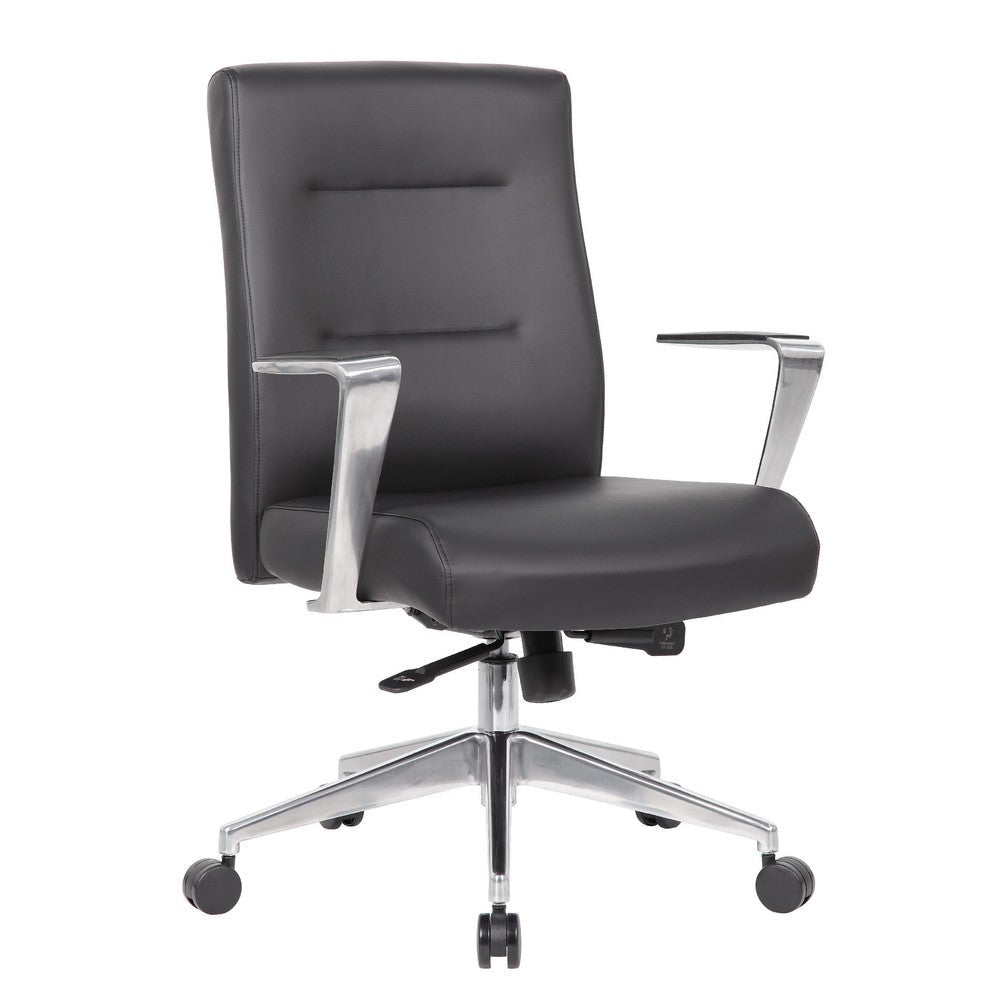 Avery Rolling Conference Armchair | Chrome | Commercial Rated Black Vinyl BM344490