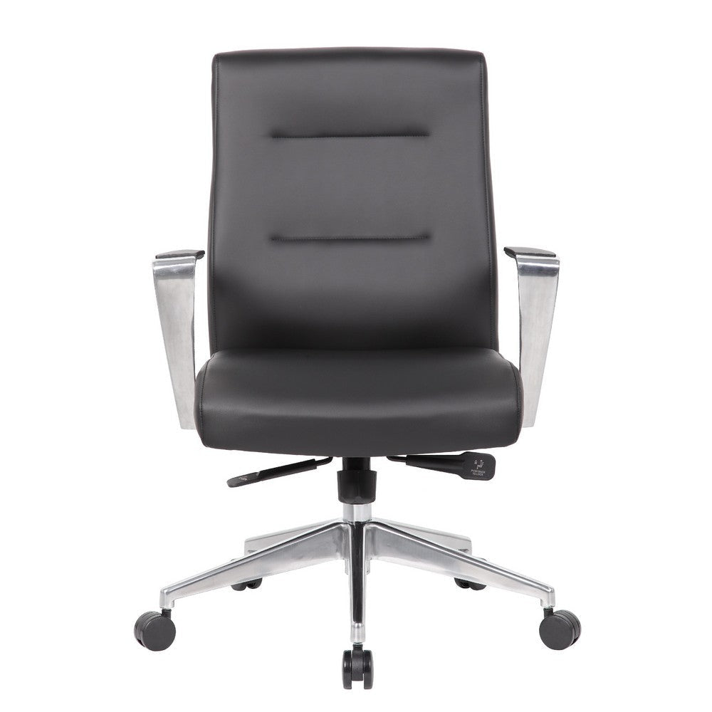 Avery Rolling Conference Armchair | Chrome | Commercial Rated Black Vinyl BM344490