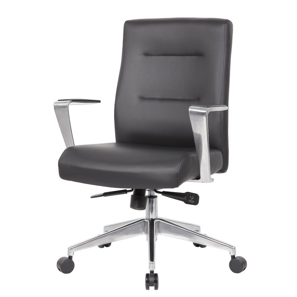Avery Rolling Conference Armchair | Chrome | Commercial Rated Black Vinyl BM344490
