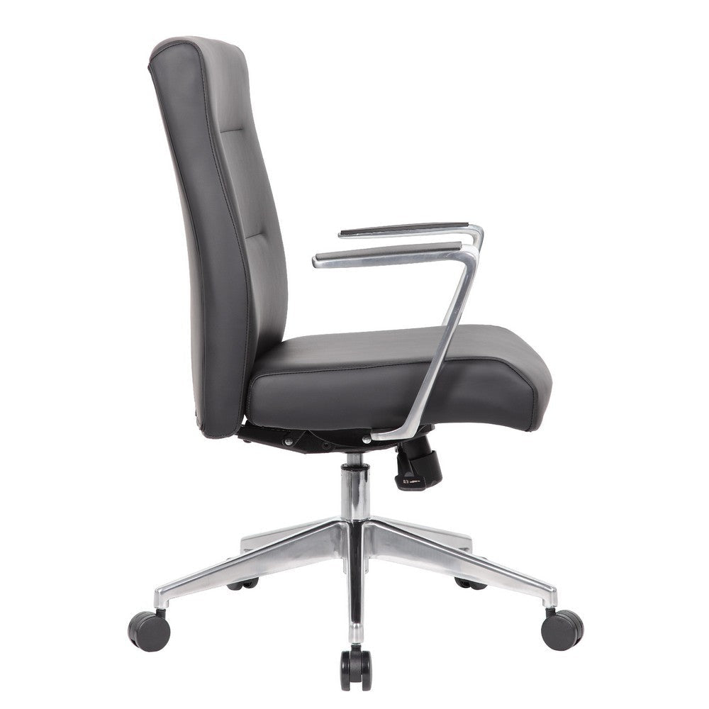 Avery Rolling Conference Armchair | Chrome | Commercial Rated Black Vinyl BM344490