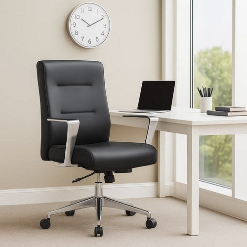 Avery Rolling Conference Armchair | Chrome | Commercial Rated Black Vinyl BM344490