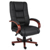 Zoey High-Back Executive Chair | Black Vinyl | Cherry Brown Wood Finish BM344491