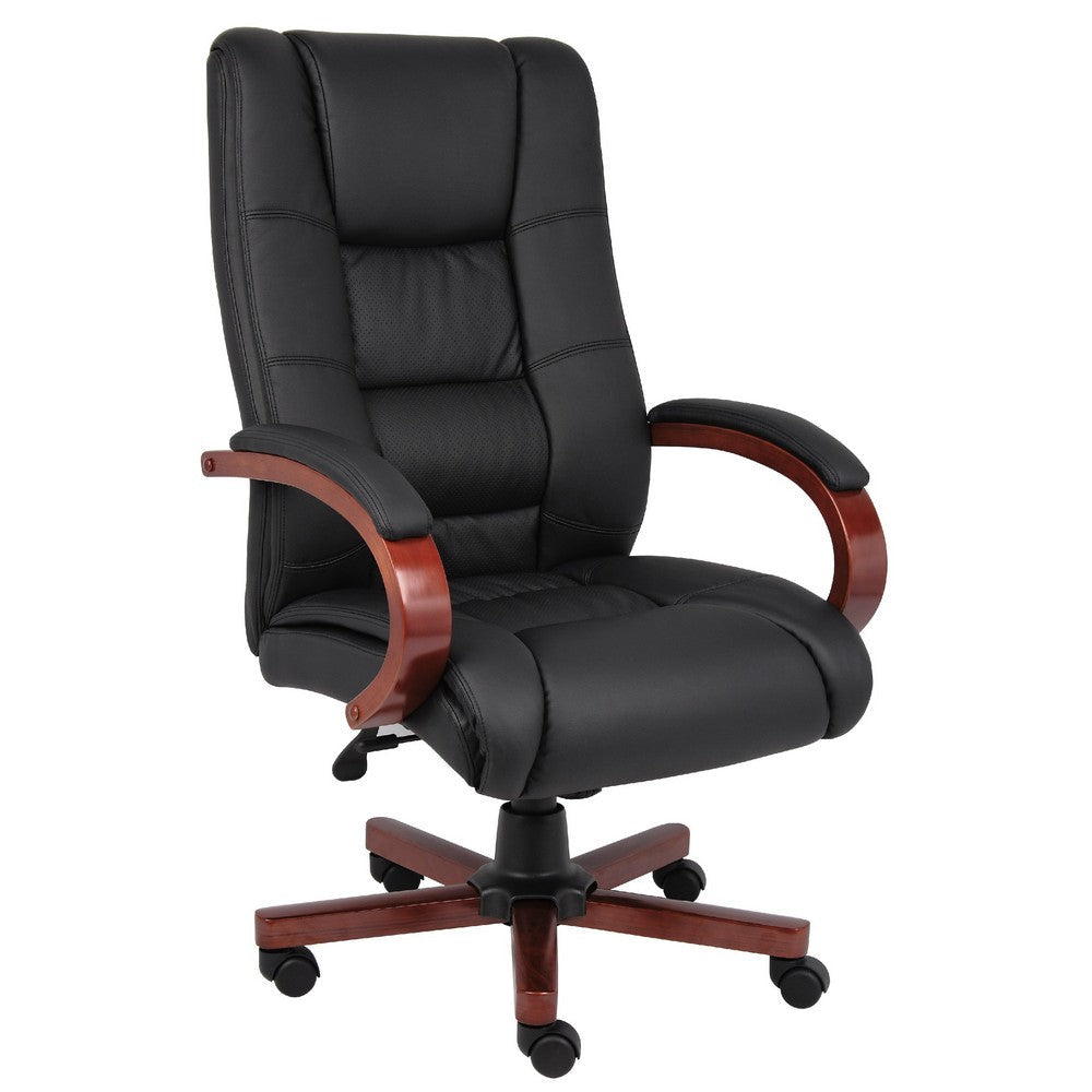 Zoey High-Back Executive Chair | Black Vinyl | Cherry Brown Wood Finish BM344491