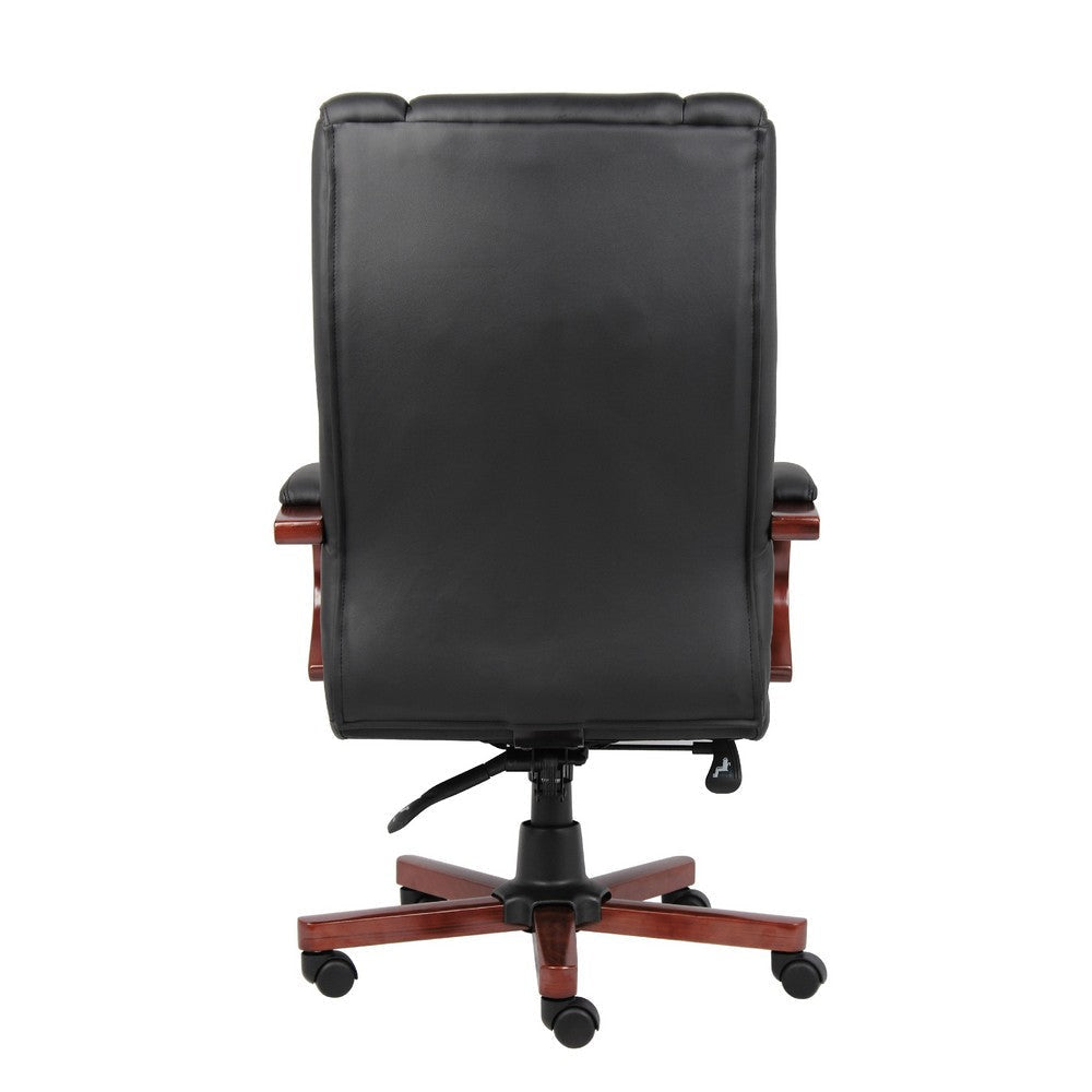 Zoey High-Back Executive Chair | Black Vinyl | Cherry Brown Wood Finish BM344491