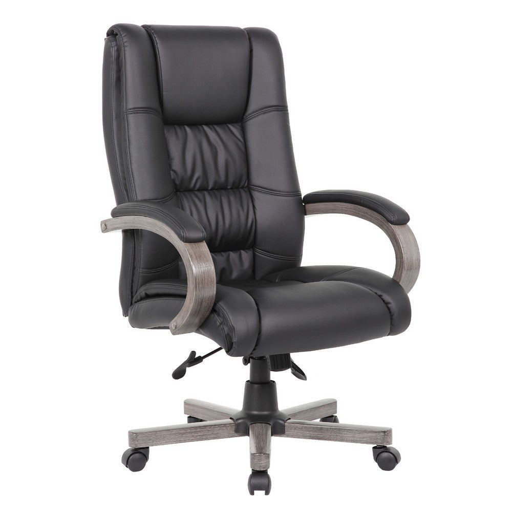 Zoey High-Back Executive Chair | Black Vinyl | Gray Wood Finish BM344492