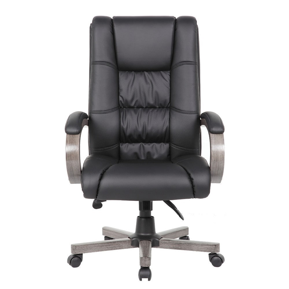 Zoey High-Back Executive Chair | Black Vinyl | Gray Wood Finish BM344492