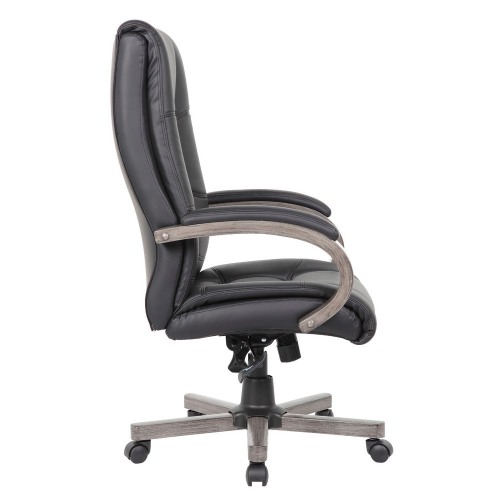 Zoey High-Back Executive Chair | Black Vinyl | Gray Wood Finish BM344492
