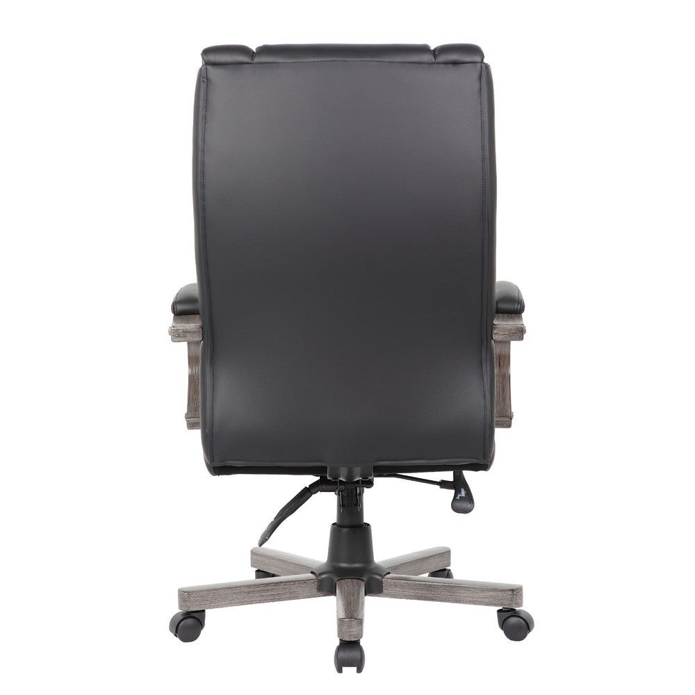 Zoey High-Back Executive Chair | Black Vinyl | Gray Wood Finish BM344492