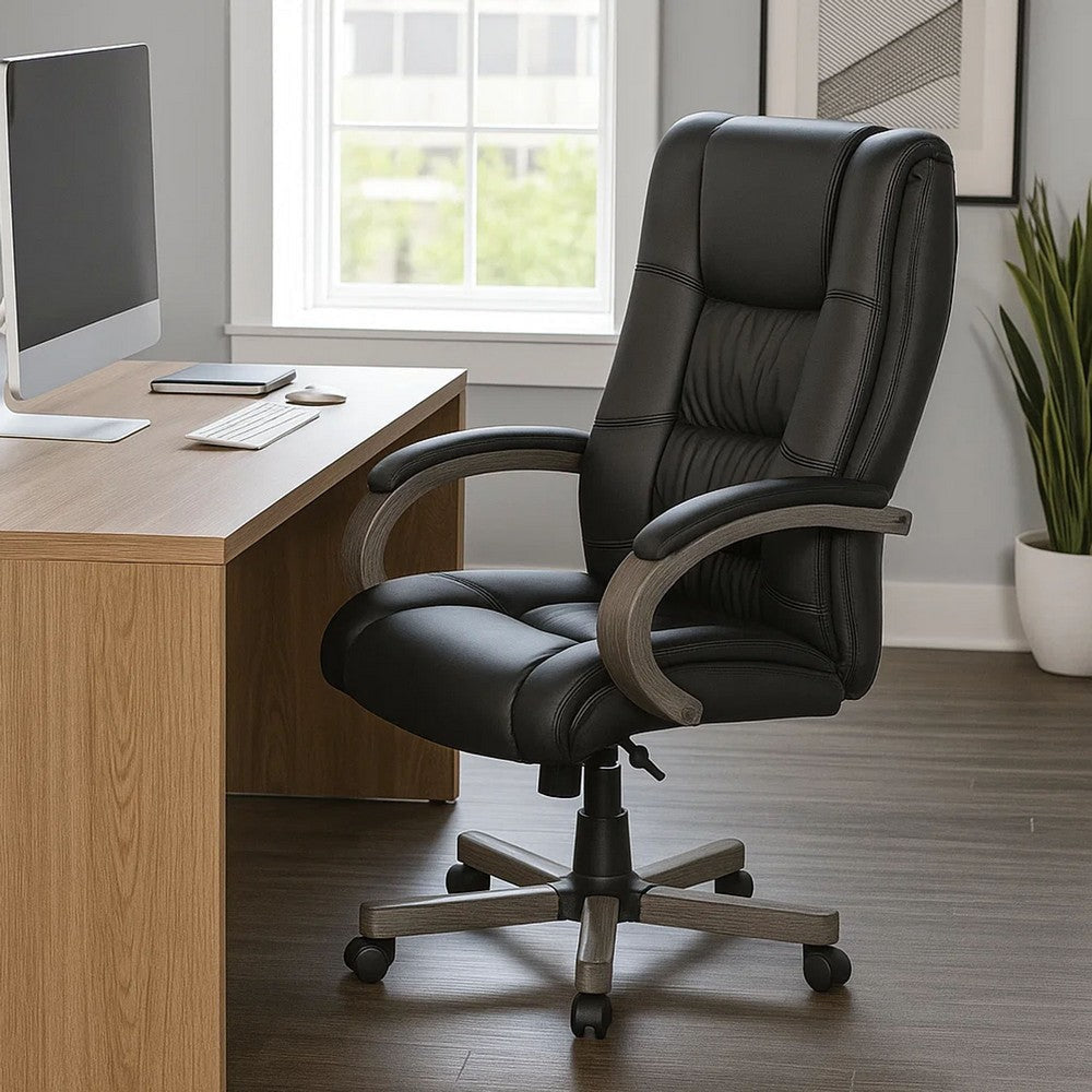 Zoey High-Back Executive Chair | Black Vinyl | Gray Wood Finish BM344492