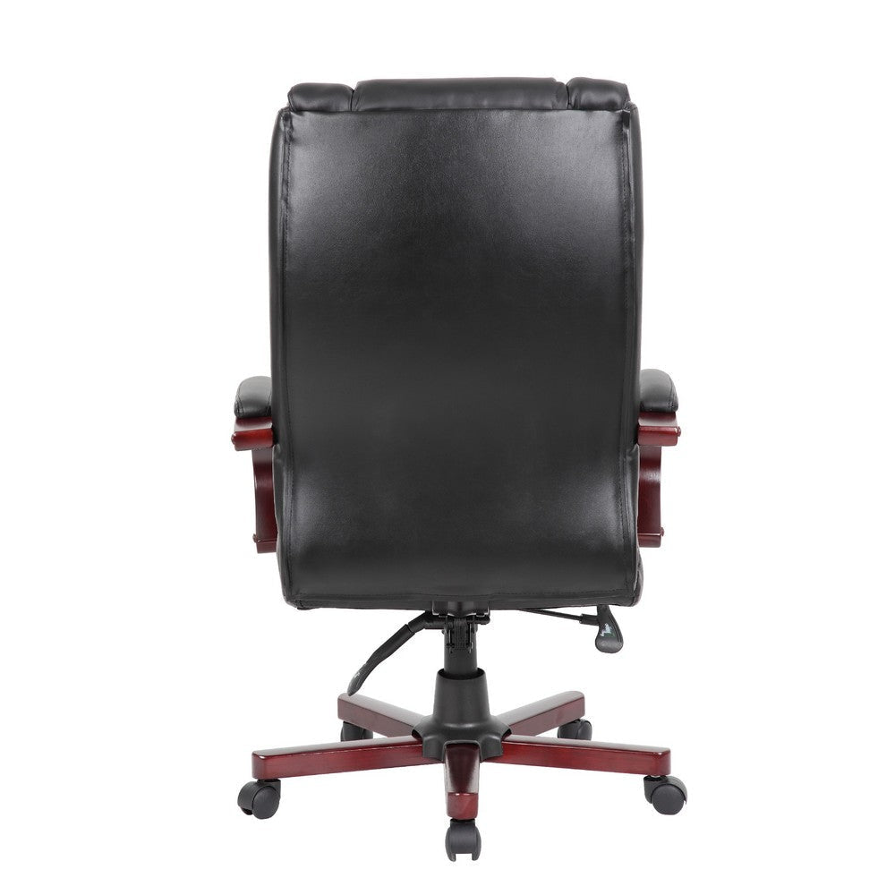 Zoey High-Back Executive Chair | Black Vinyl | Mahogany Wood Finish BM344493