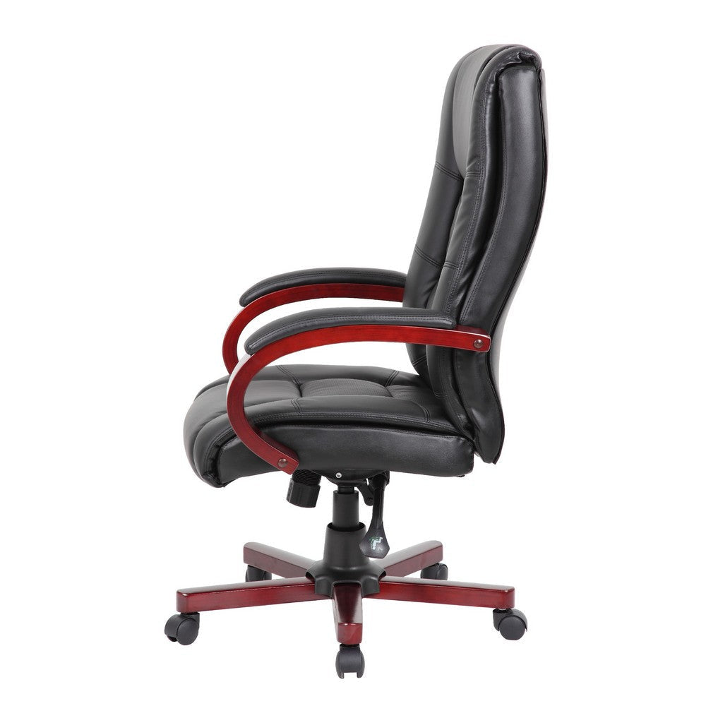 Zoey High-Back Executive Chair | Black Vinyl | Mahogany Wood Finish BM344493