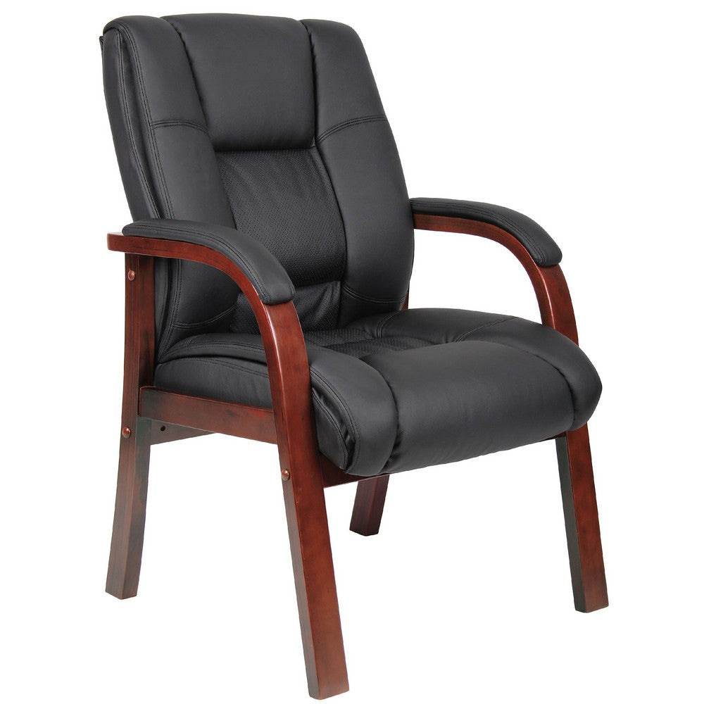 Aria Guest Armchair w Cherry Brown Wood Finish | Black Vinyl BM344494