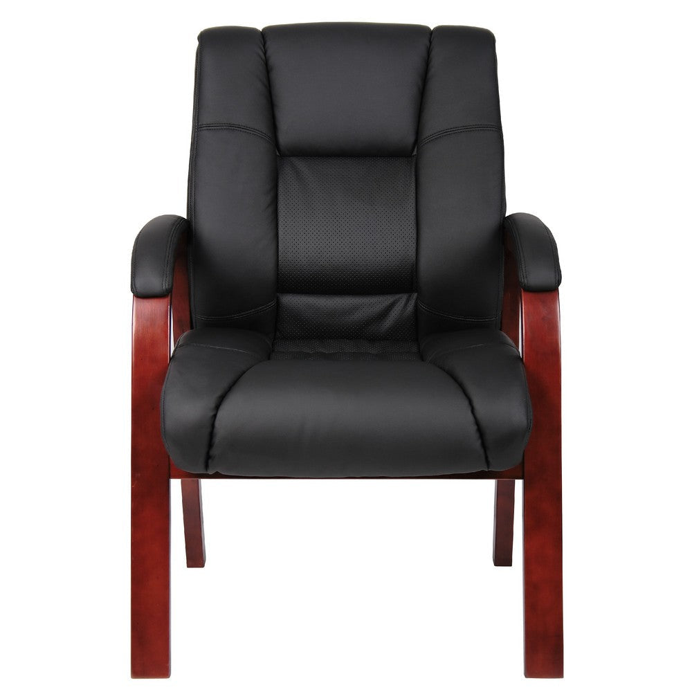 Aria Guest Armchair w Cherry Brown Wood Finish | Black Vinyl BM344494