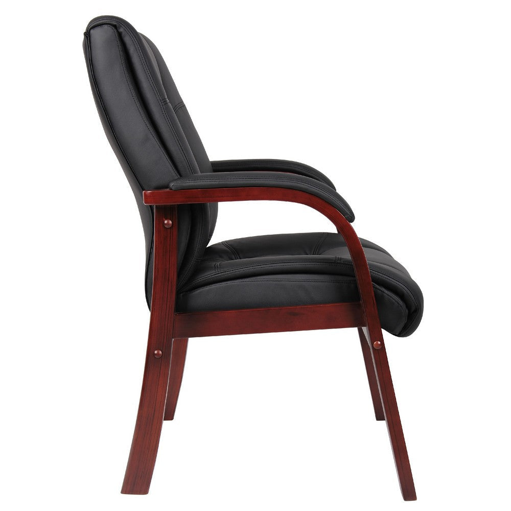 Aria Guest Armchair w Cherry Brown Wood Finish | Black Vinyl BM344494