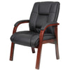 Aria Guest Armchair w Cherry Brown Wood Finish | Black Vinyl BM344494