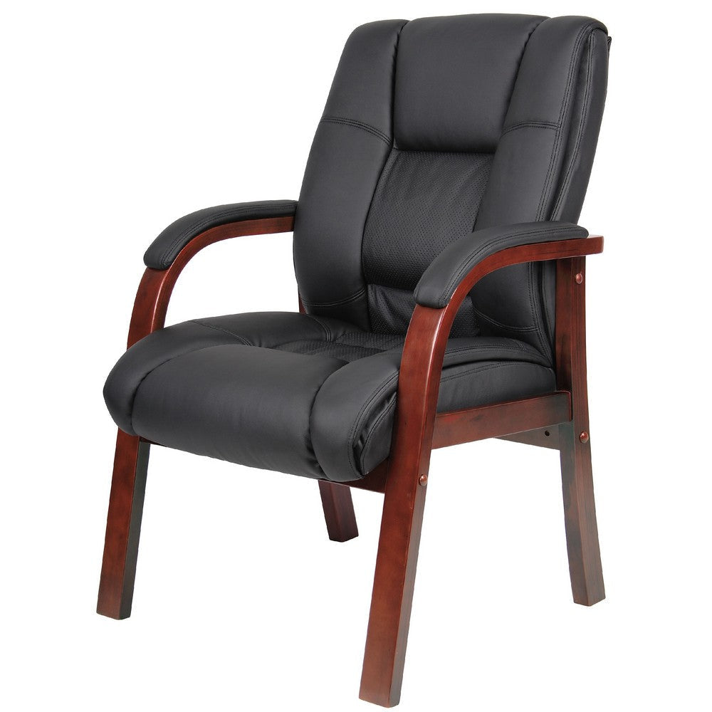 Aria Guest Armchair w Cherry Brown Wood Finish | Black Vinyl BM344494