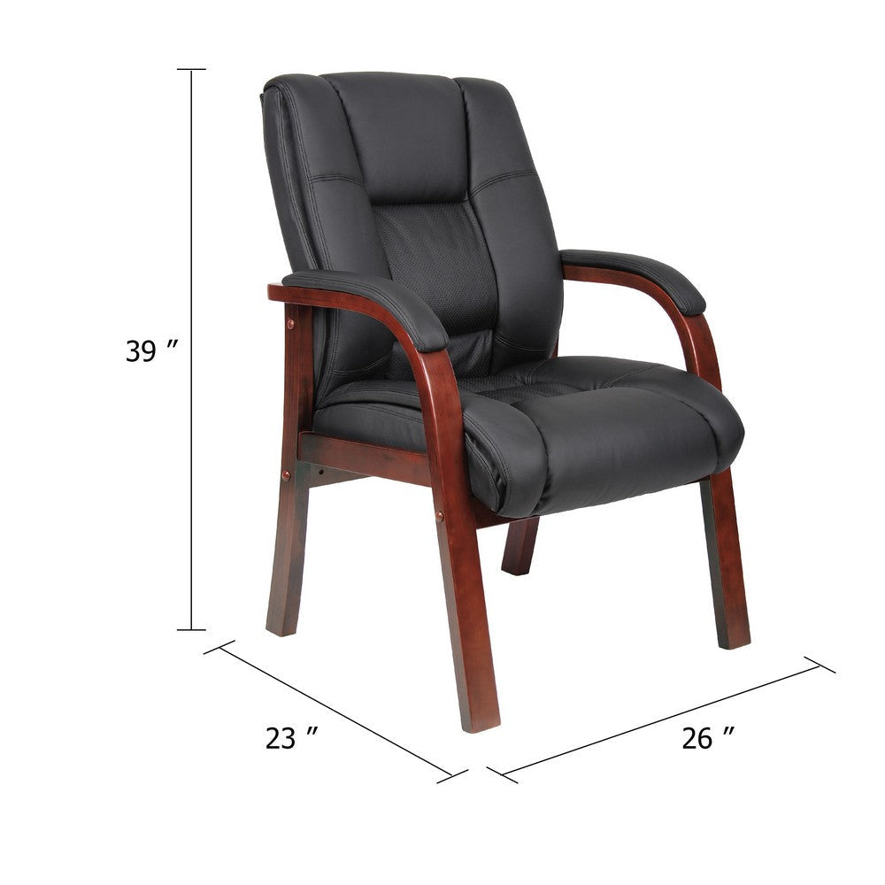 Aria Guest Armchair w Cherry Brown Wood Finish | Black Vinyl BM344494