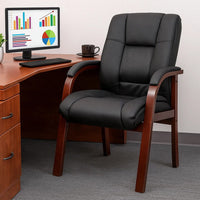 Aria Guest Armchair w Cherry Brown Wood Finish | Black Vinyl