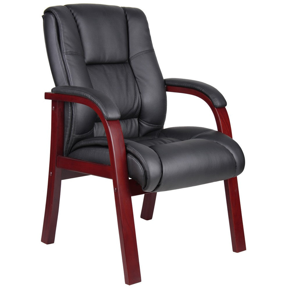 Aria Guest Armchair w Mahogany Brown Wood Finish | Black Vinyl BM344495
