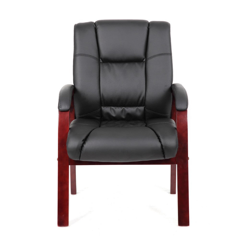 Aria Guest Armchair w Mahogany Brown Wood Finish | Black Vinyl BM344495