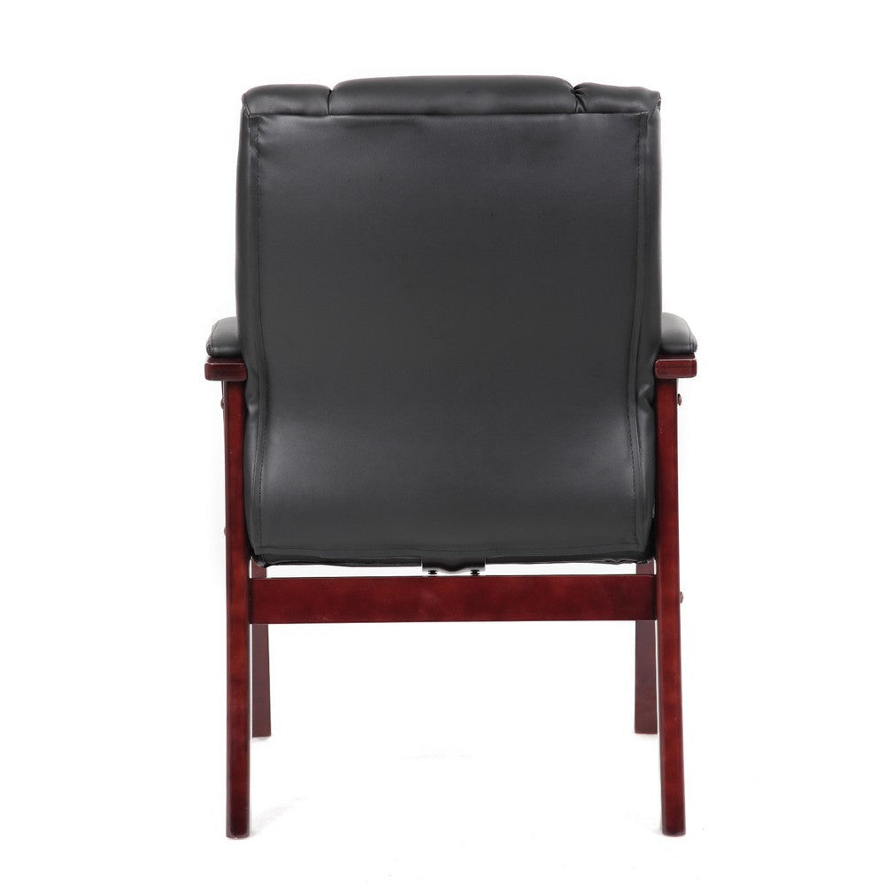 Aria Guest Armchair w Mahogany Brown Wood Finish | Black Vinyl BM344495