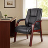 Aria Guest Armchair w Mahogany Brown Wood Finish | Black Vinyl BM344495