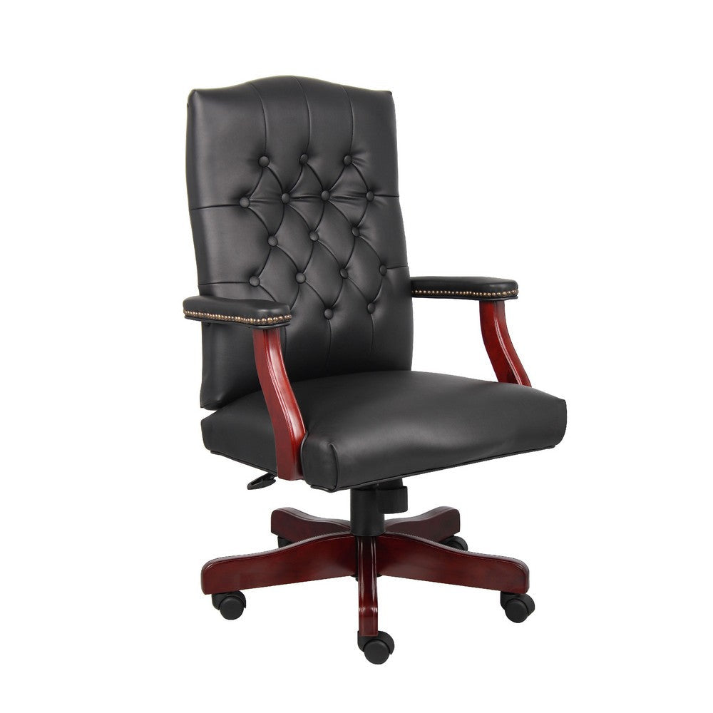 Yuzu Executive Armchair | Gas-Lift Spring-Tilt | Wood Base | Black Vinyl BM344496