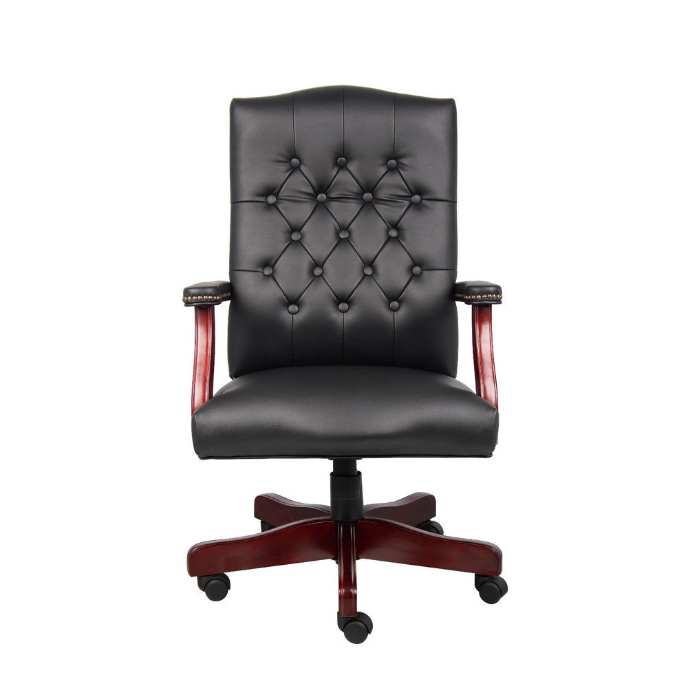 Yuzu Executive Armchair | Gas-Lift Spring-Tilt | Wood Base | Black Vinyl BM344496