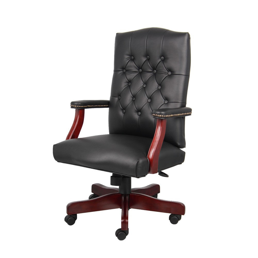 Yuzu Executive Armchair | Gas-Lift Spring-Tilt | Wood Base | Black Vinyl BM344496