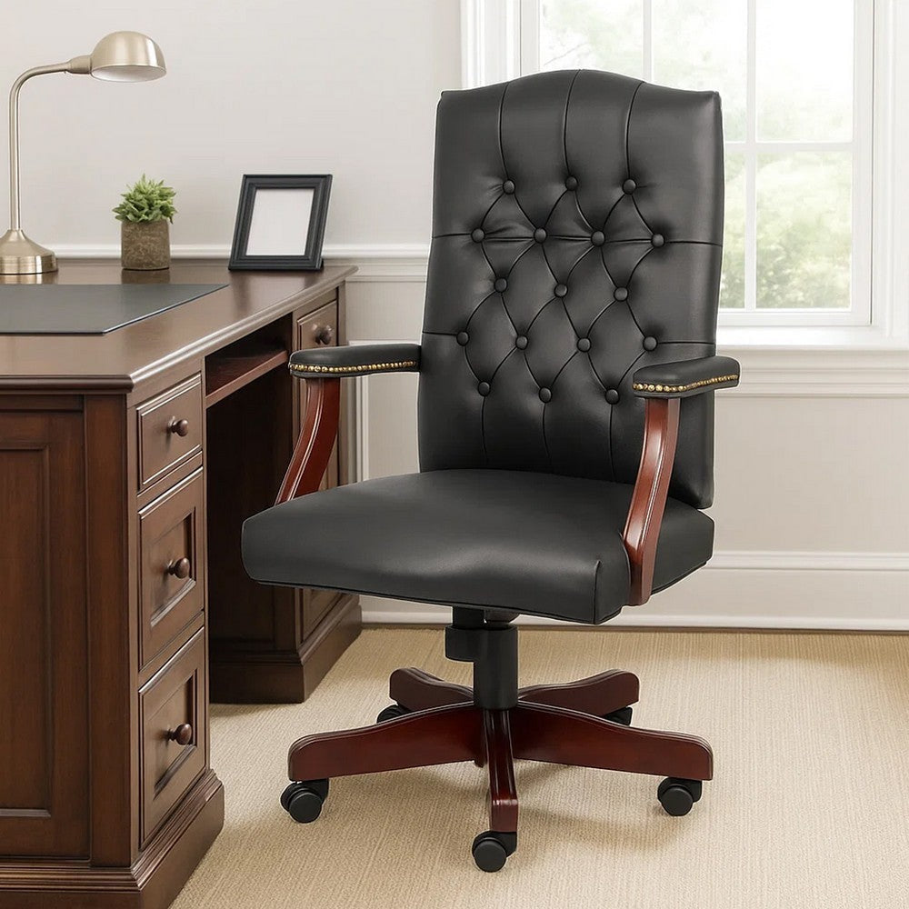 Yuzu Executive Armchair | Gas-Lift Spring-Tilt | Wood Base | Black Vinyl BM344496