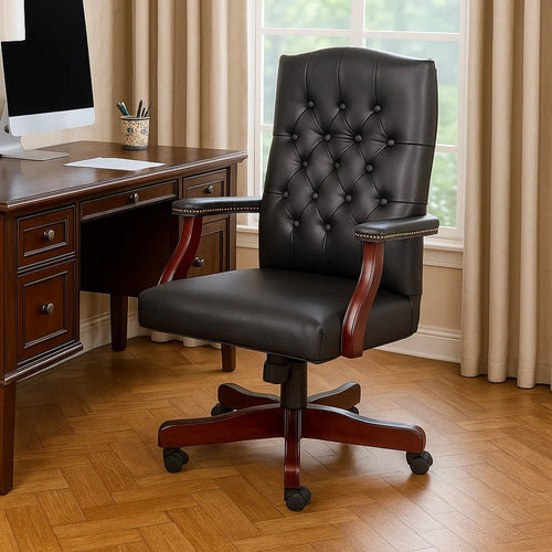 Yuzu Executive Armchair | Gas-Lift Spring-Tilt | Wood Base | Black Vinyl BM344496