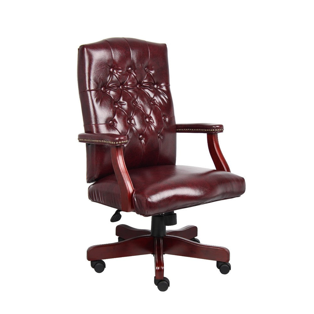 Yuzu Executive Armchair | Gas-Lift Spring-Tilt | Wood Base | Burgundy Vinyl BM344497