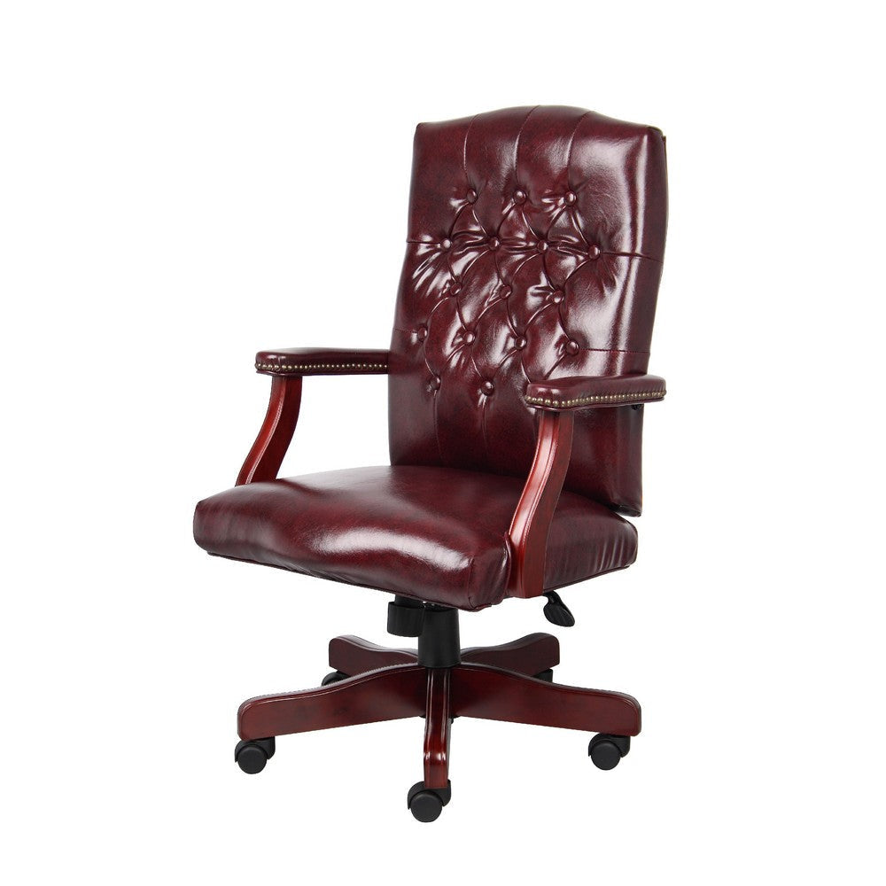 Yuzu Executive Armchair | Gas-Lift Spring-Tilt | Wood Base | Burgundy Vinyl BM344497
