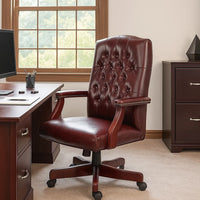 Yuzu Executive Armchair | Gas-Lift Spring-Tilt | Wood Base | Burgundy Vinyl
