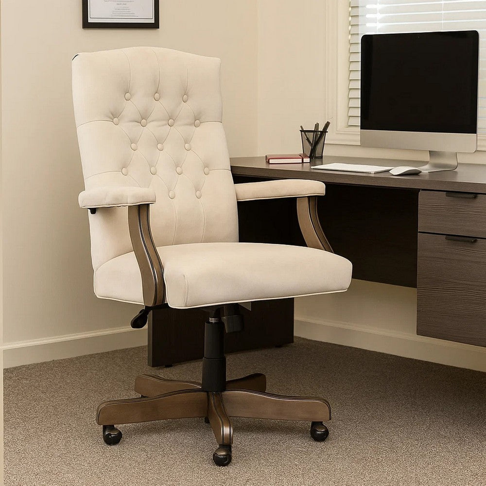 Jake Executive Armchair w Driftwood Finish | Champagne Tufted Velvet BM344498