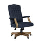 Jake Executive Armchair w Driftwood Finish | Navy Blue Tufted Linen BM344499