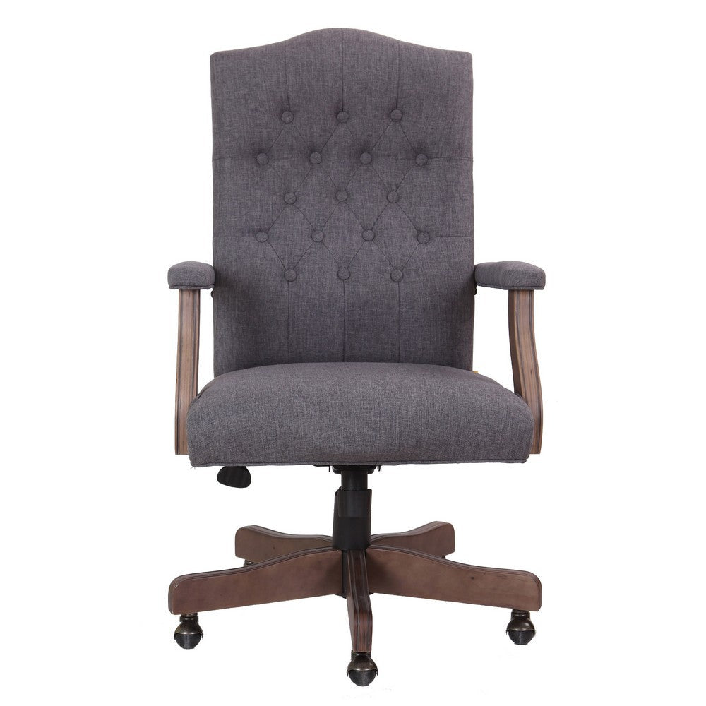 Jake Executive Armchair w Driftwood Finish | Gray Button Tufted Linen BM344500