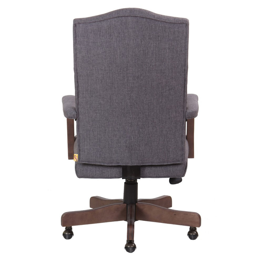 Jake Executive Armchair w Driftwood Finish | Gray Button Tufted Linen BM344500