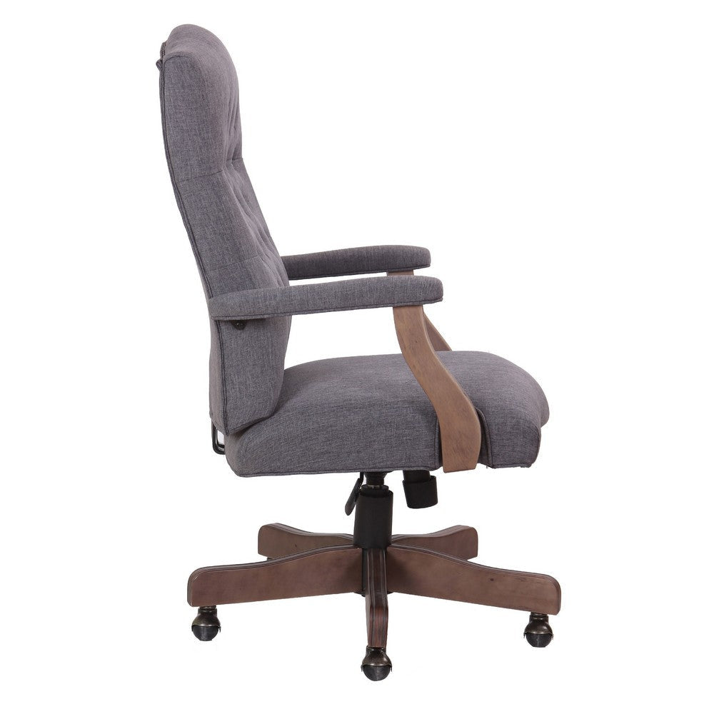 Jake Executive Armchair w Driftwood Finish | Gray Button Tufted Linen BM344500