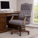 Jake Executive Armchair w Driftwood Finish | Gray Button Tufted Linen BM344500