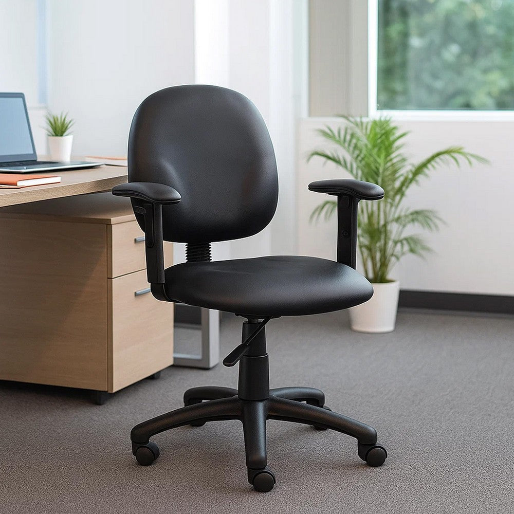 Blair Swivel Task Armchair w Contour Back | Caster Wheel | Black Vinyl BM344502