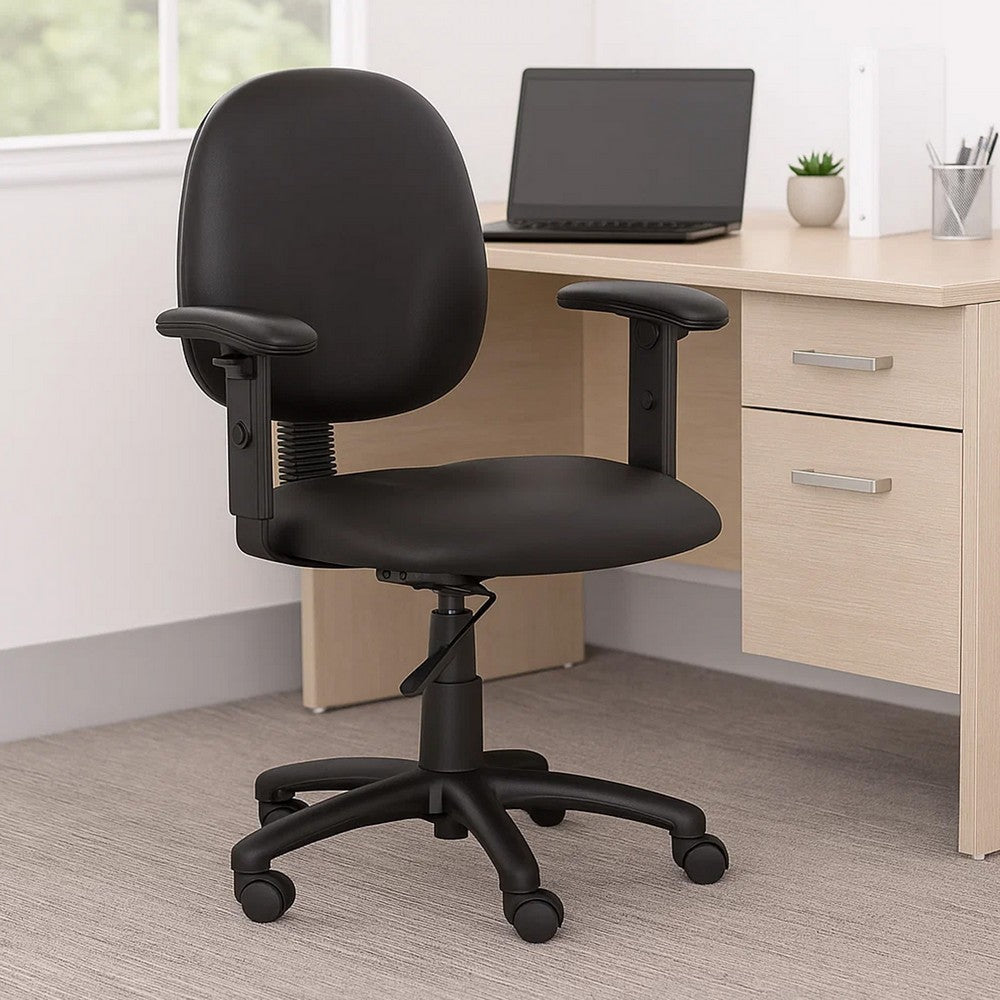 Blair Swivel Task Armchair w Contour Back | Caster Wheel | Black Vinyl