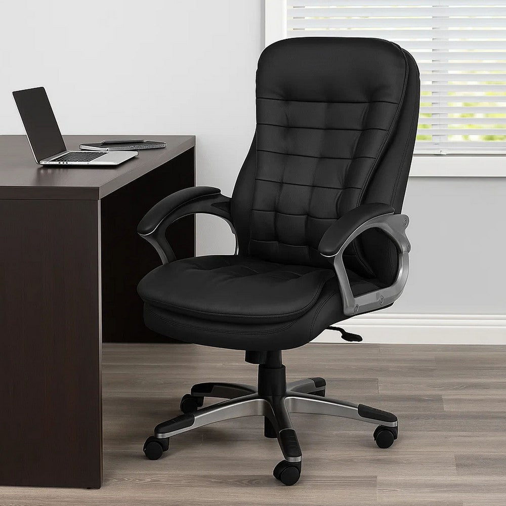 Kloe Executive High-Back Swivel Armchair in Pewter Gray | Black Vinyl BM344503