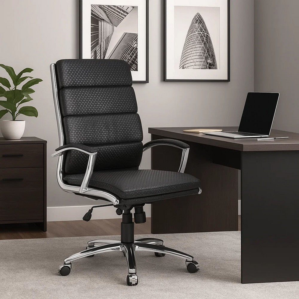 Dave Tall Executive Swivel Armchair | Chrome Finish | Black Vinyl BM344504