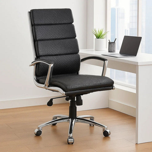 Dave Tall Executive Swivel Armchair | Chrome Finish | Black Vinyl BM344504