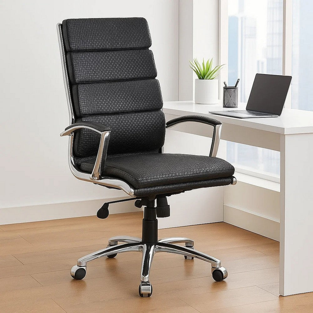 Dave Tall Executive Swivel Armchair | Chrome Finish | Black Vinyl